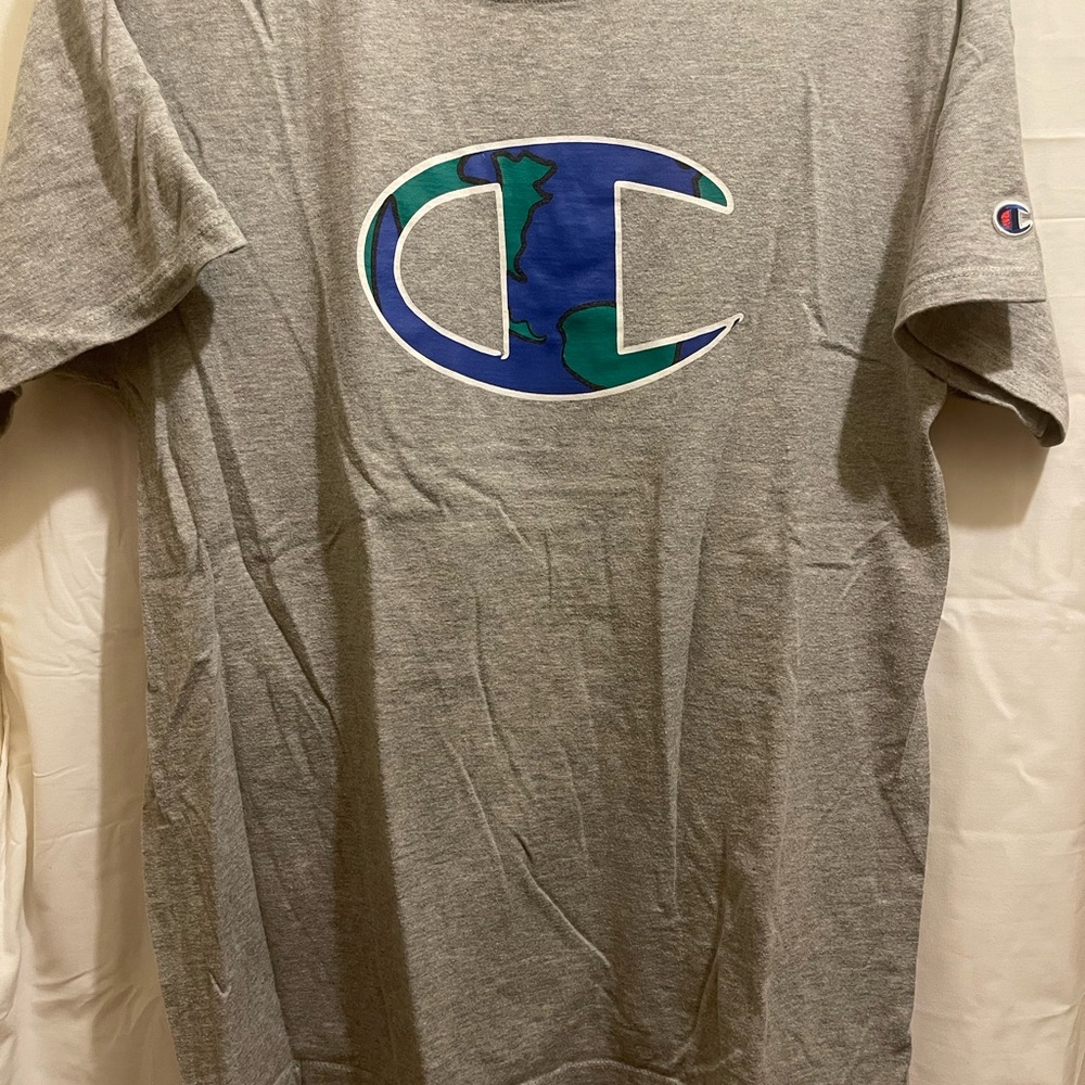 Champion Heather Gray Tee with Blue and Green Logo
